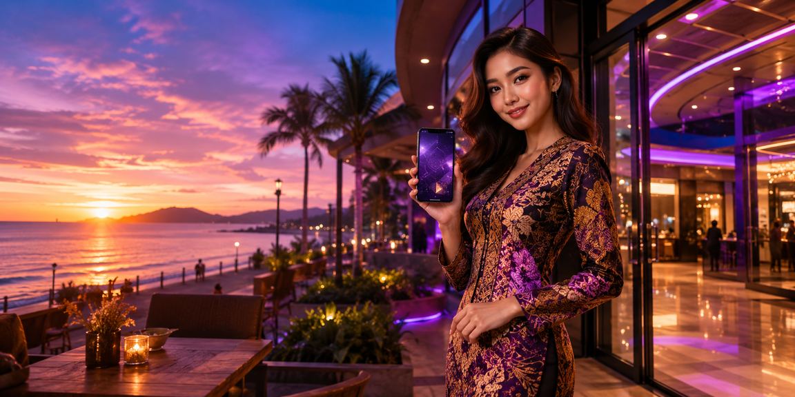 Pemain menggunakan aplikasi kasino genting888 di Kota Kinabalu dengan rekabentuk batik tempatan