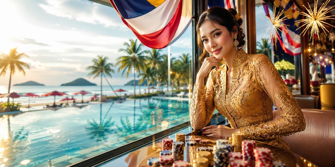 Pemain wanita berpakaian kebaya di Langkawi menikmati permainan loteri genting888